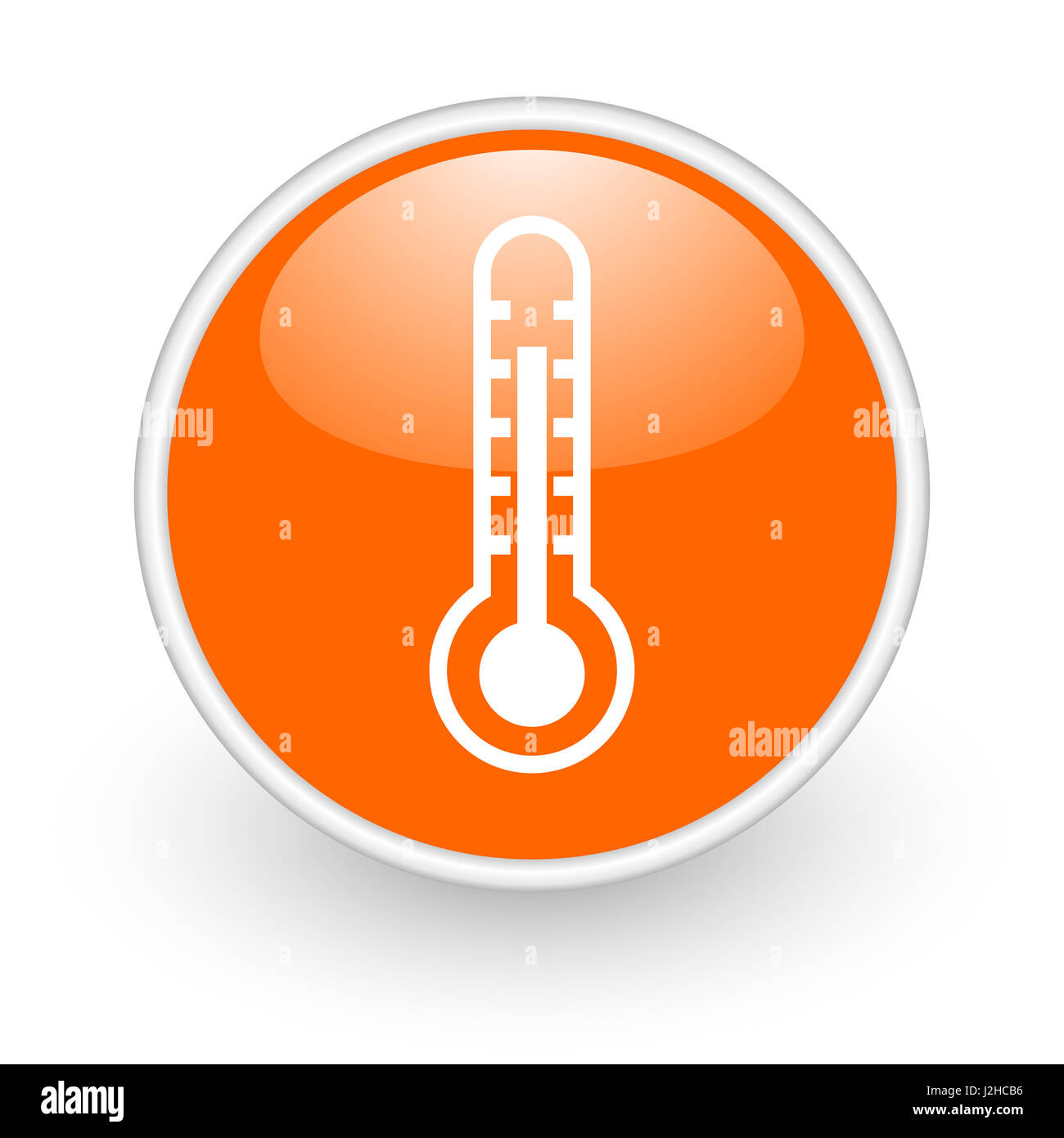 Termometro di design moderno di colore arancione lucido web, icona su sfondo bianco. Foto Stock