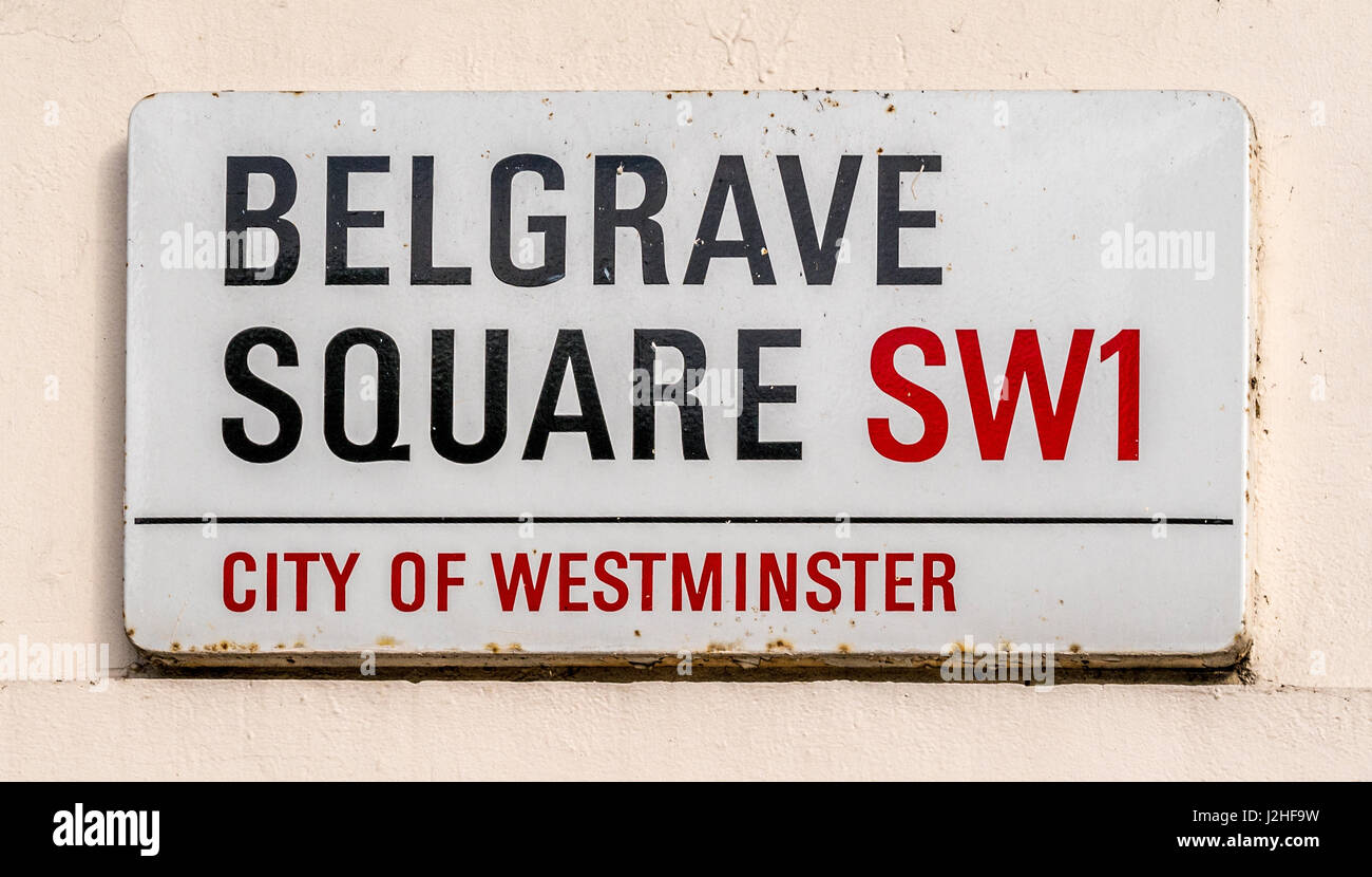Belgrave Square SW1 segno, Londra, Regno Unito. Foto Stock