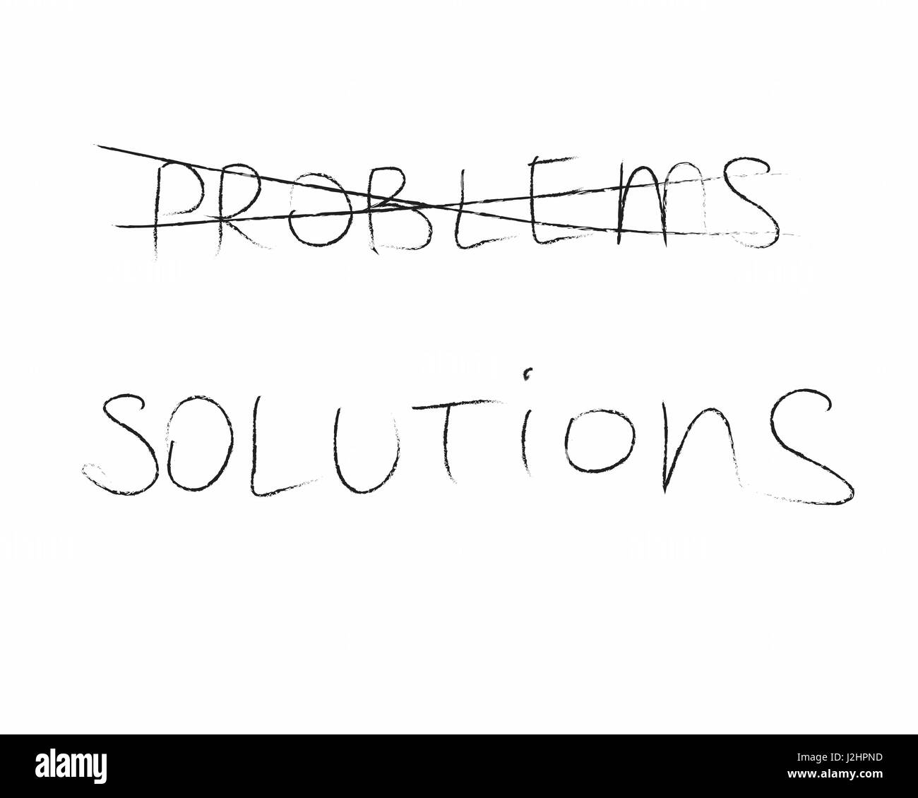 La parola problema è barrata e la soluzione di parola è scritta in bianco e nero Illustrazione Vettoriale