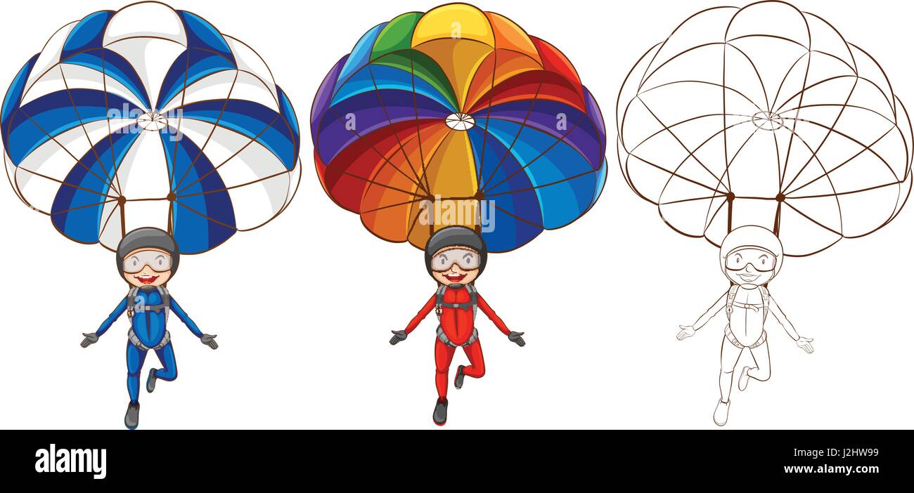 Tre stili di disegno dell'uomo paracadute illustrazione Illustrazione Vettoriale