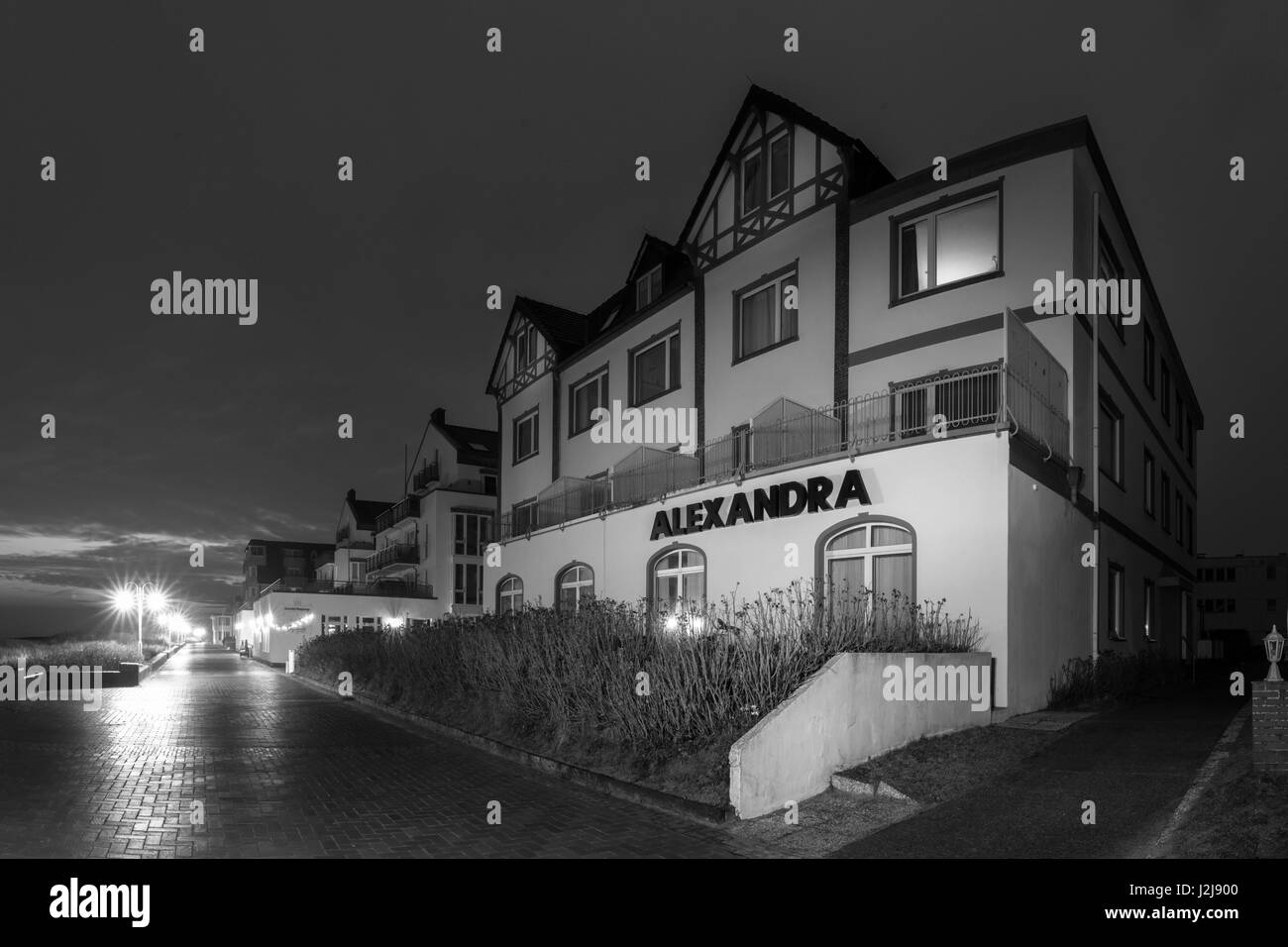 Haus Alexandra sul lungomare a Wangerooge, Germania, Bassa Sassonia, isola, isola del Mare del Nord, inverno Foto Stock