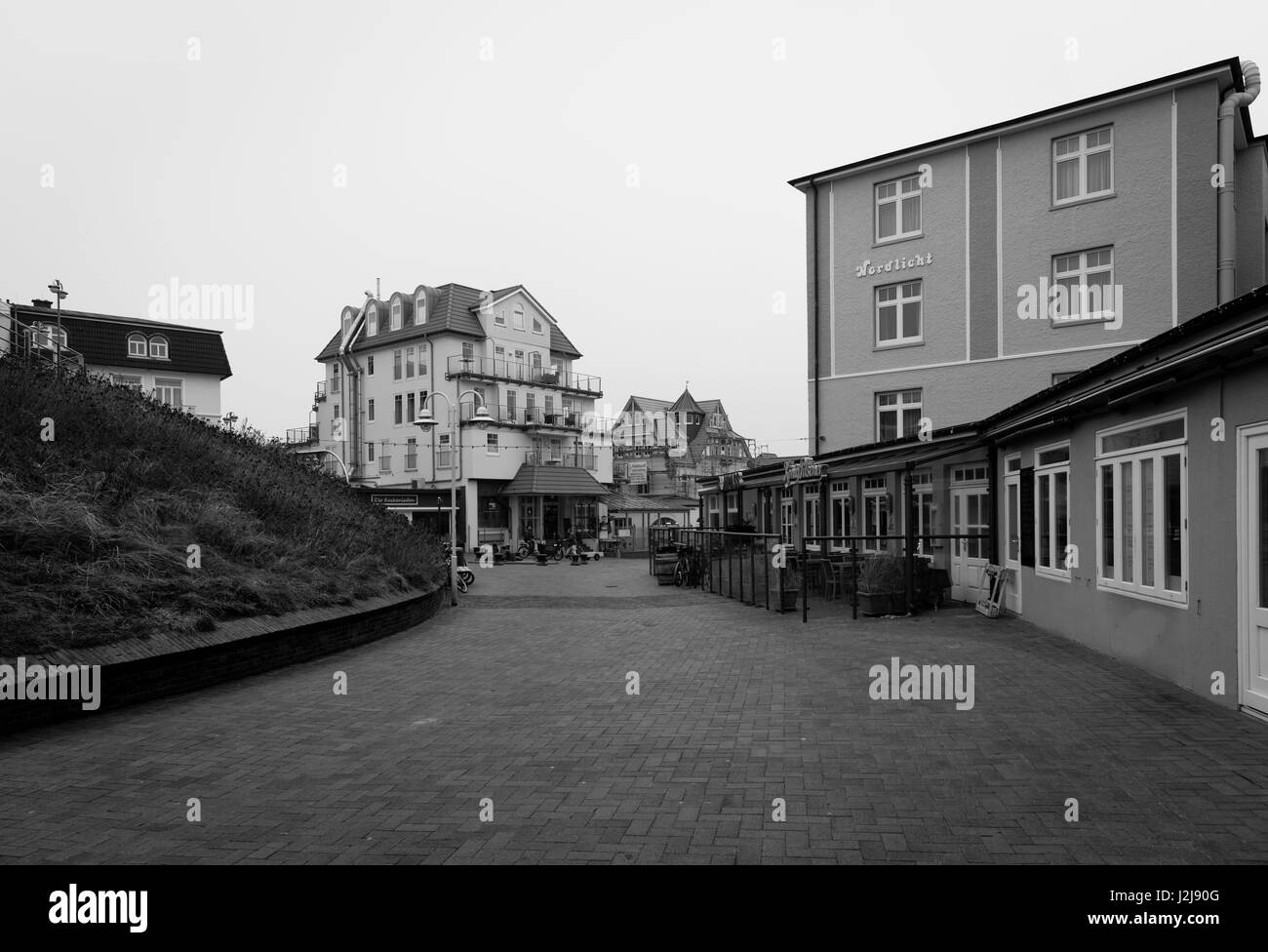 Il centro del villaggio, a Wangerooge presso il Cafe Pudding in inverno, Wangerooge, Germania, Bassa Sassonia, isola, isola del Mare del Nord, inverno Foto Stock