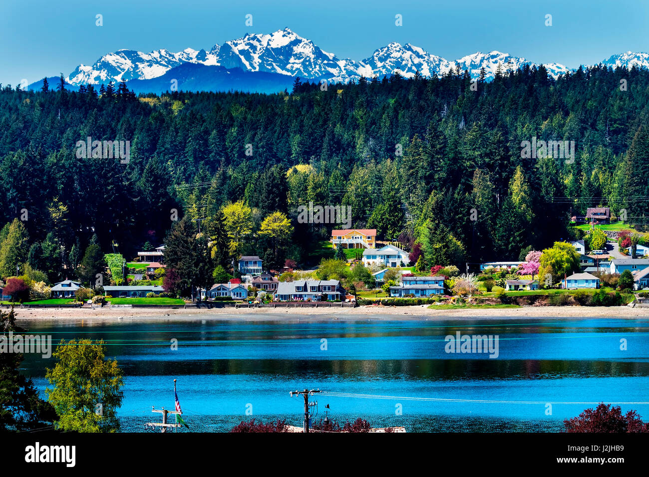 Poulsbo Bainbridge Island Puget Sound Neve Montagne parco nazionale di Olympic, nello Stato di Washington Foto Stock