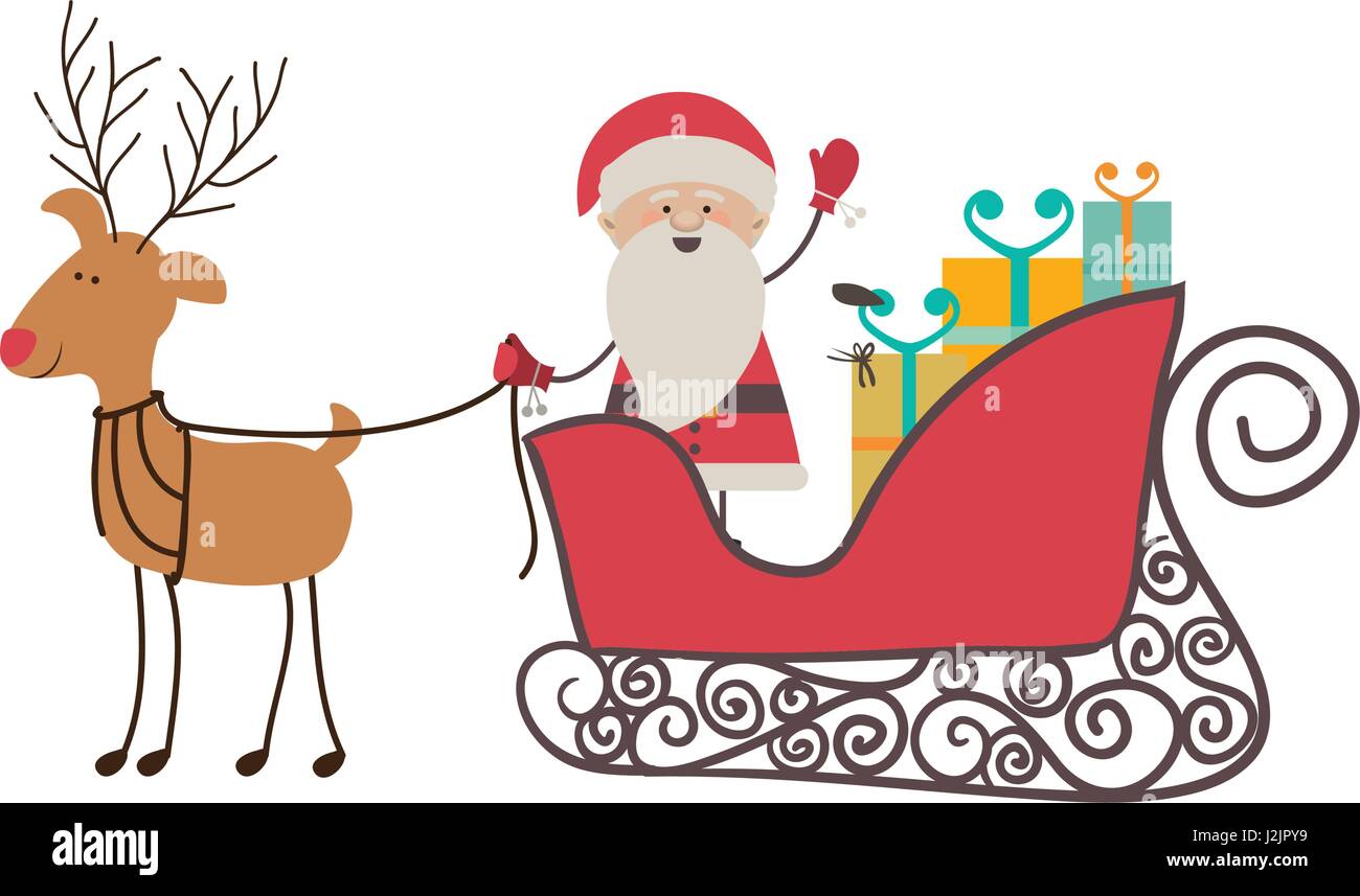 Foto Di Babbo Natale Con Le Renne.Silhouette Colorato Di Caricatura Renne Con Babbo Natale In Slitta Con Doni Immagine E Vettoriale Alamy