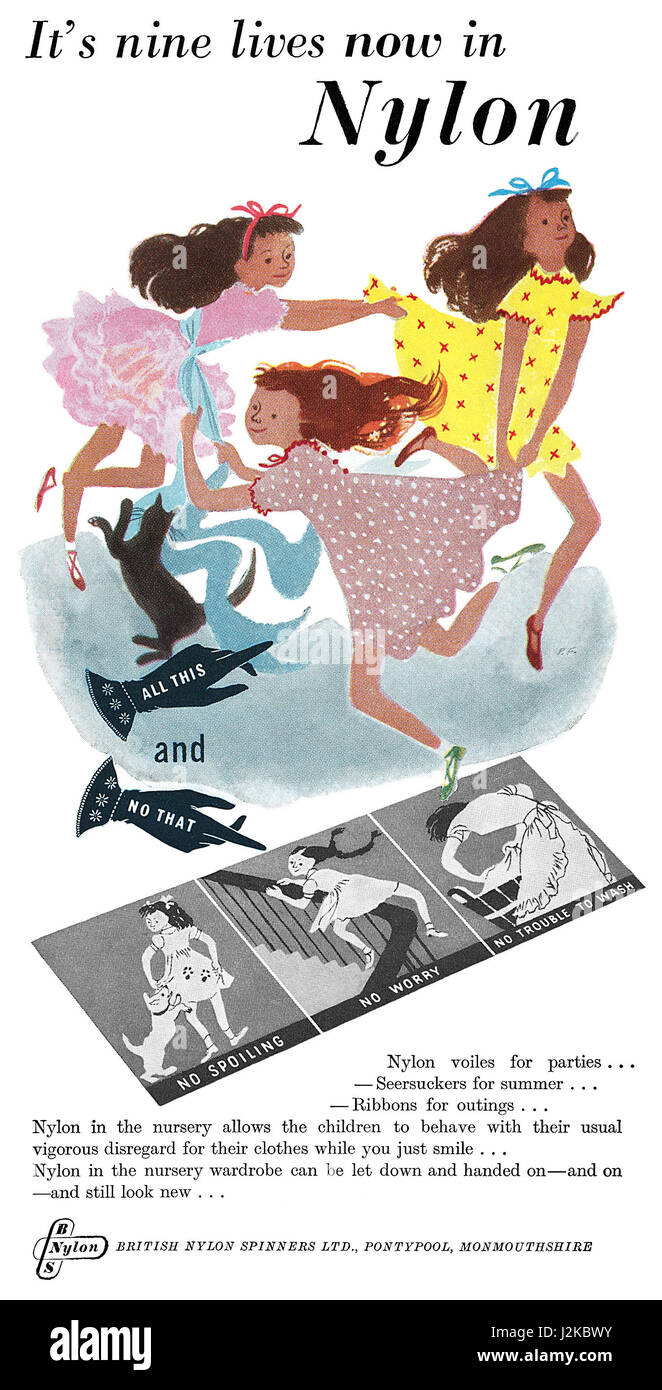 1950 British pubblicità per British filatori in Nylon. Foto Stock