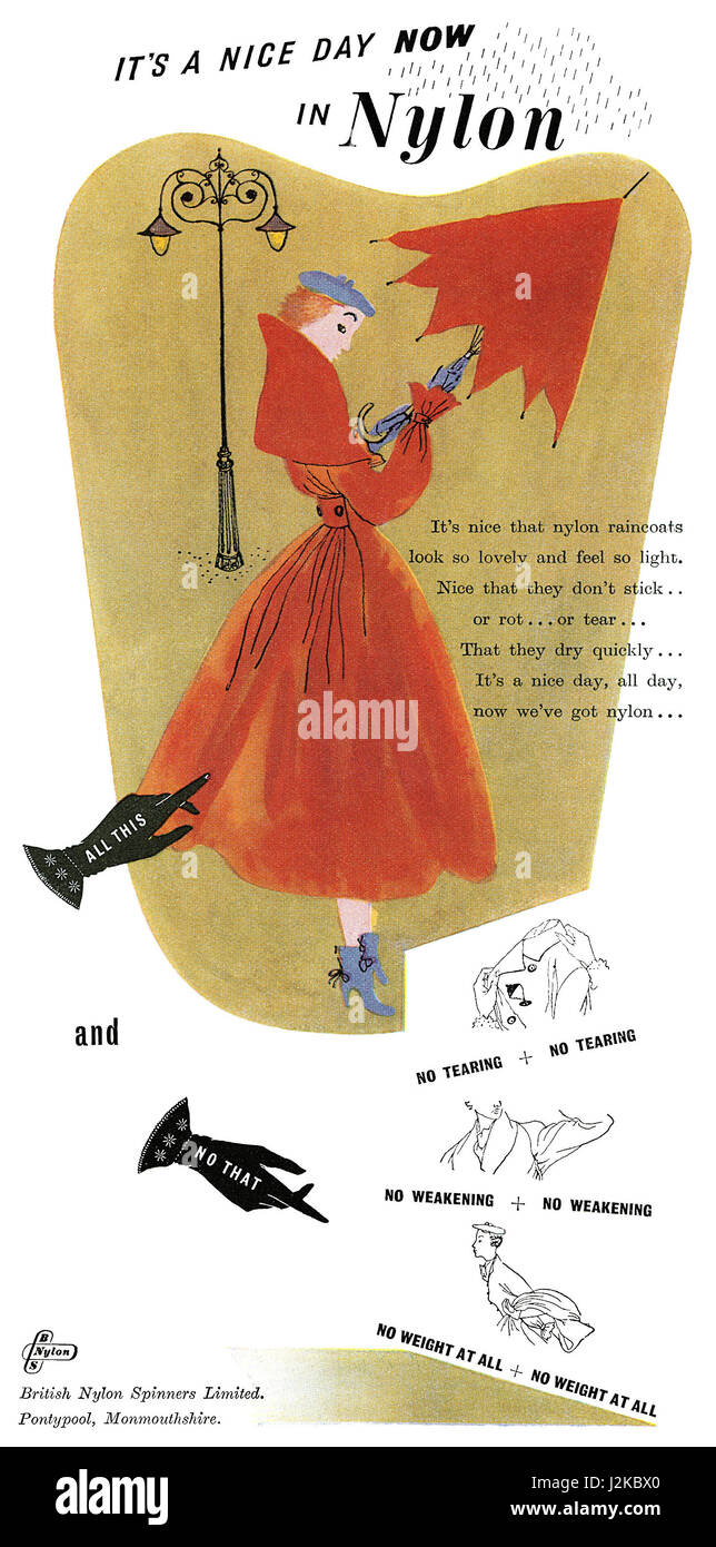 1950 British pubblicità per British filatori in Nylon. Foto Stock
