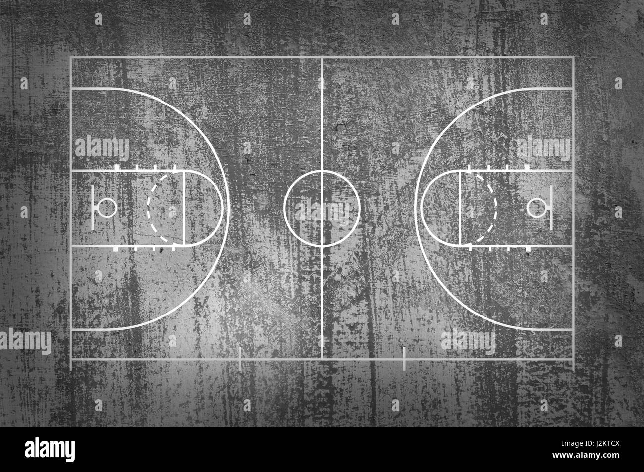 Campo da pallacanestro piano con linea nera su sfondo grunge Foto Stock
