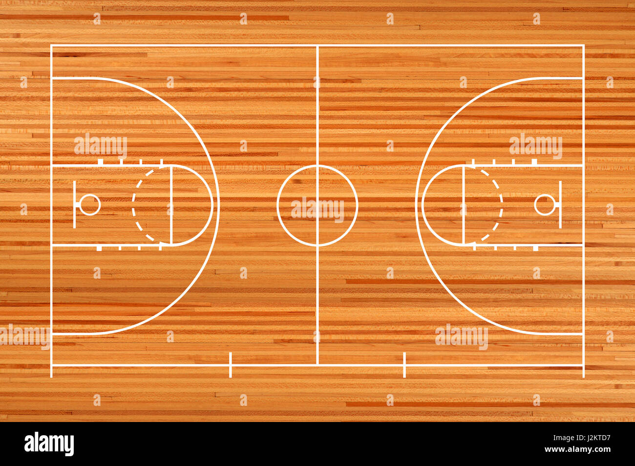Campo da pallacanestro piano con la linea su legno Foto Stock