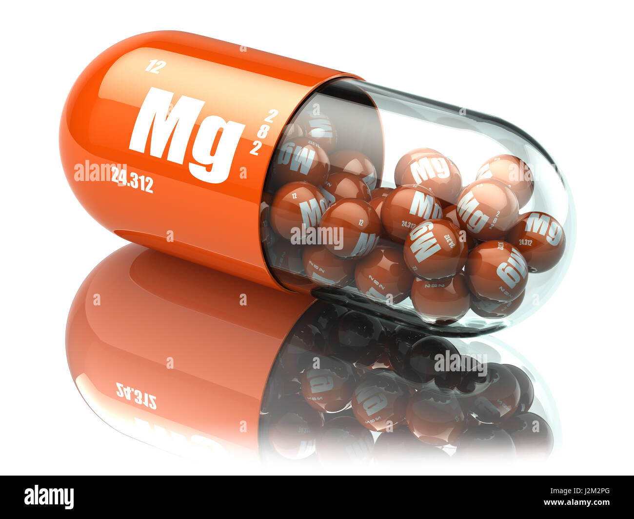 Il Manganese magnesio Mg pillola di elemento. Integratori alimentari. Vitamina capsule. 3d illustrazione Foto Stock