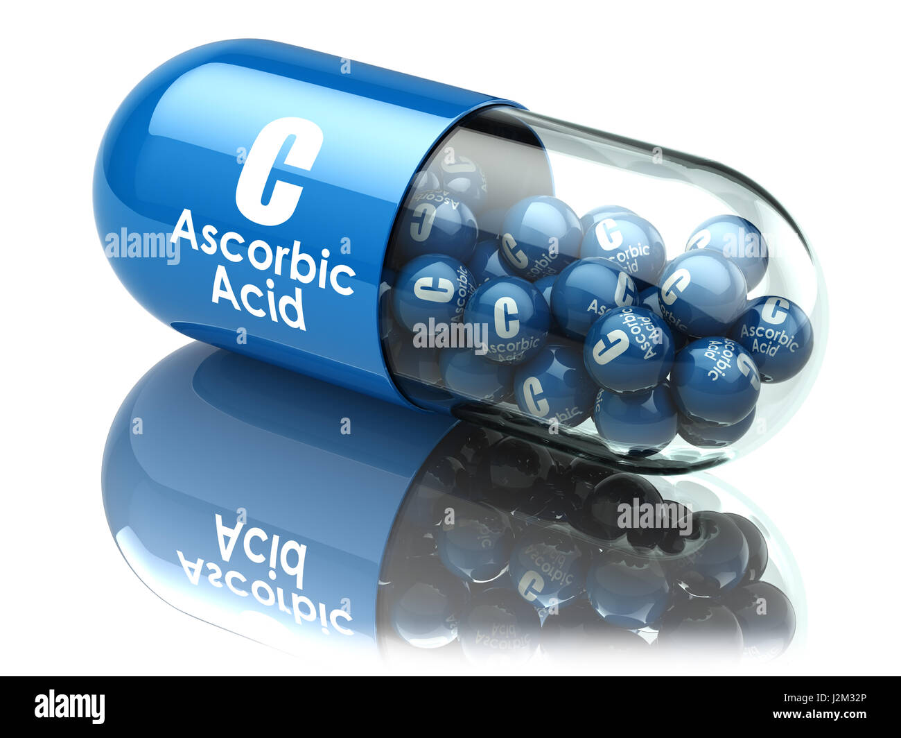 La vitamina C capsule o pillole. Acido ascorbico. Integratori alimentari. 3d illustrazione Foto Stock