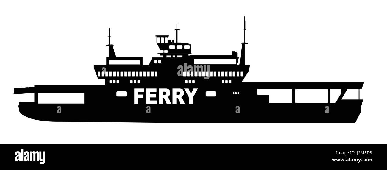 Silhouette di un tipico trasportatore auto ferry su sfondo bianco Illustrazione Vettoriale