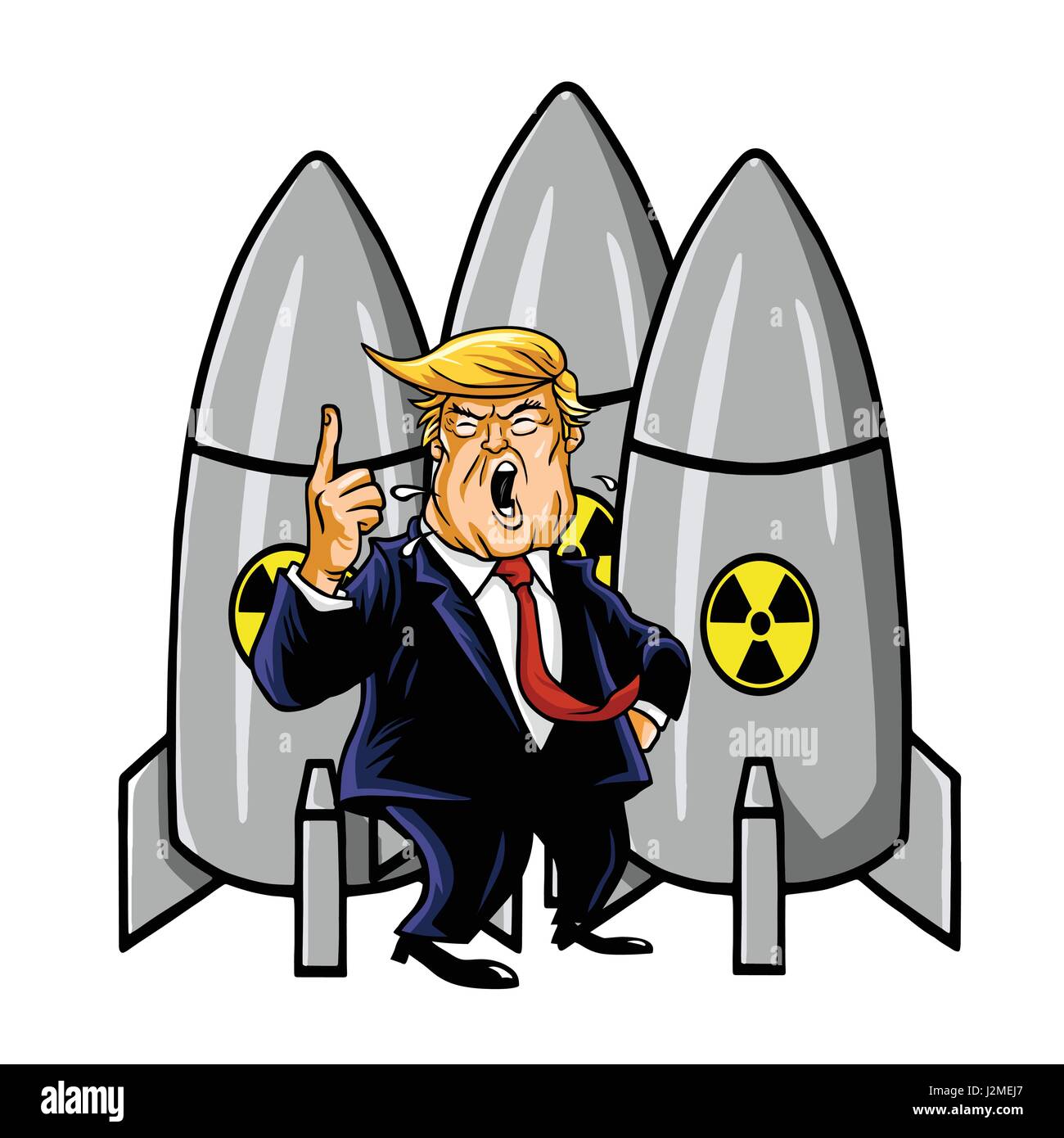 Donald Trump con armi nucleari. Fumetto illustrazione vettoriale. Aprile 28, 2017 Illustrazione Vettoriale