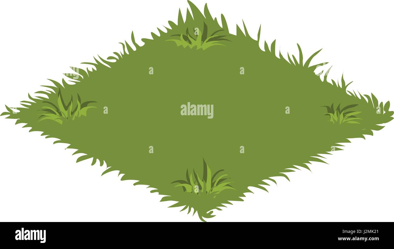 Cartoon isometrica giardino prato con erba verde - Elementi per Tileset mappa o Landscape Design Illustrazione Vettoriale