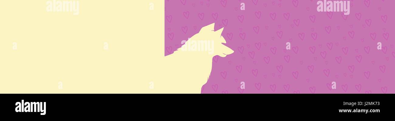 Il logo del cane Silhouette - minimalista elemento vettoriale su sfondo rosa con cuori viola Illustrazione Vettoriale