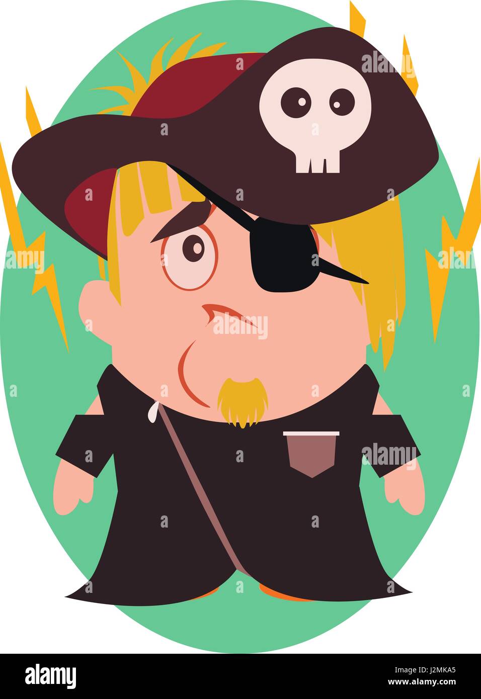 Confuso, triste e infelice pirata - Funny Avatar di piccola persona personaggio dei fumetti nel vettore di Piana Illustrazione Vettoriale