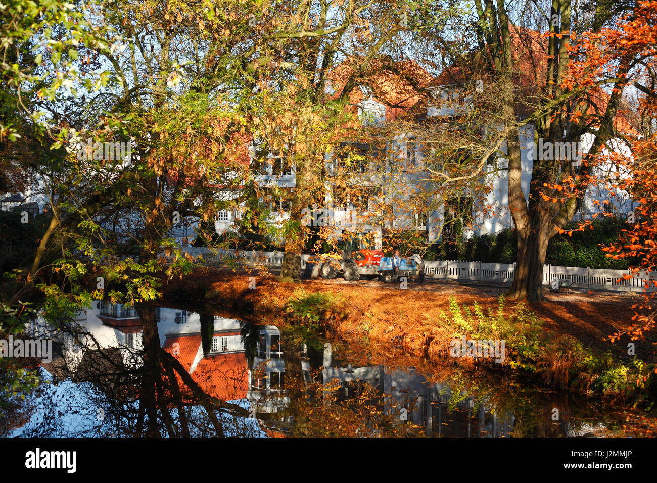 Case in stile classico, alberi colorati in autunno, Oldenburg in Oldenburg, Germania ho Klassizistische Wohnhaeuser, Verfarbte Baeume im Herbst , Oldenb Foto Stock