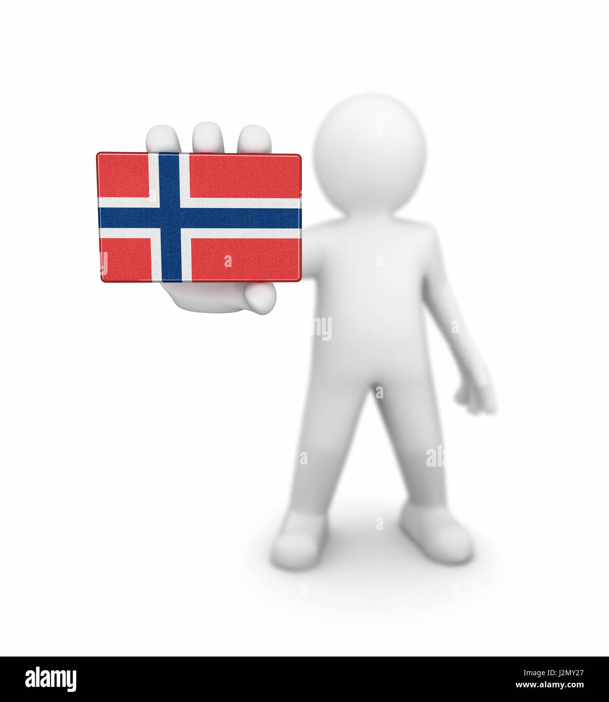 Uomo e bandiera norvegese. Immagine con tracciato di ritaglio Foto Stock