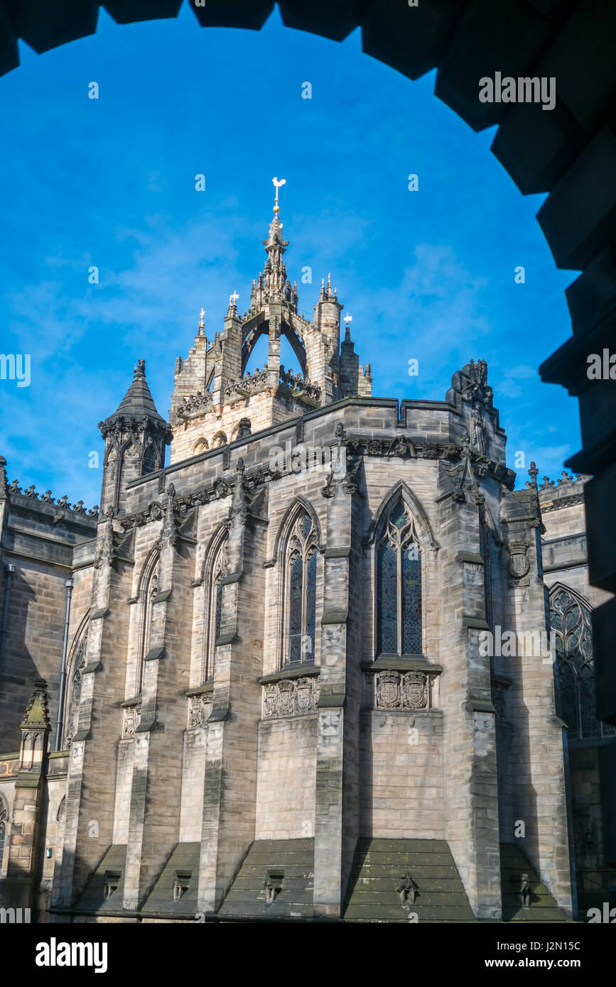 La Cattedrale di St Giles, noto anche come il grande Kirk di Edimburgo. Il principale luogo di culto della Chiesa di Scozia a Edimburgo. Il suo distintivo Foto Stock
