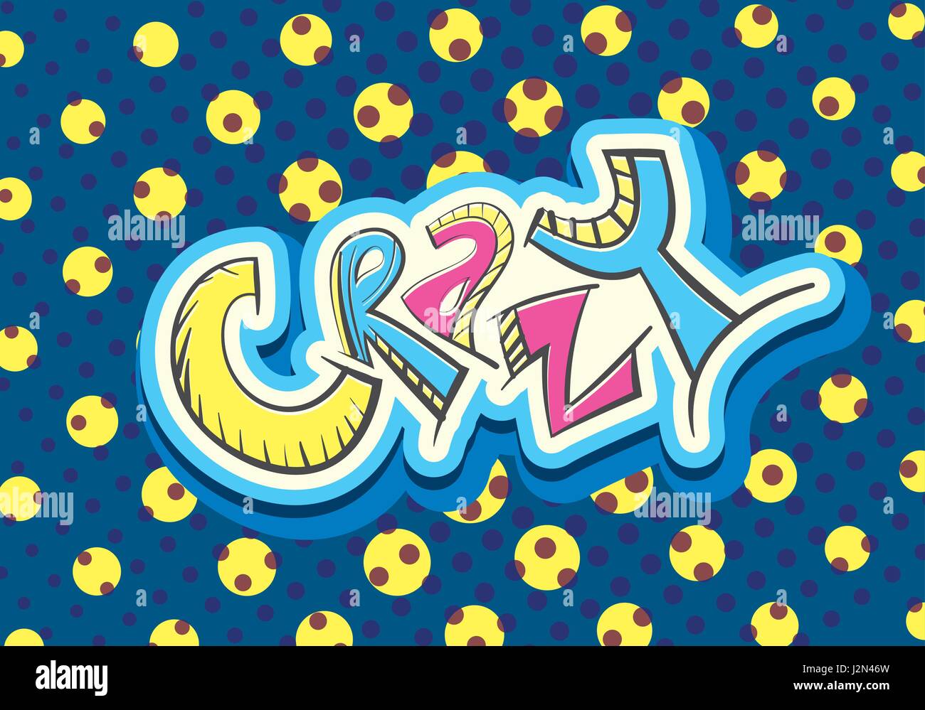 Parola Stylyzed CRAZY astratta manoscritta illustrazione vettoriale. Fumetto umorismo pattern di colori. Illustrazione Vettoriale