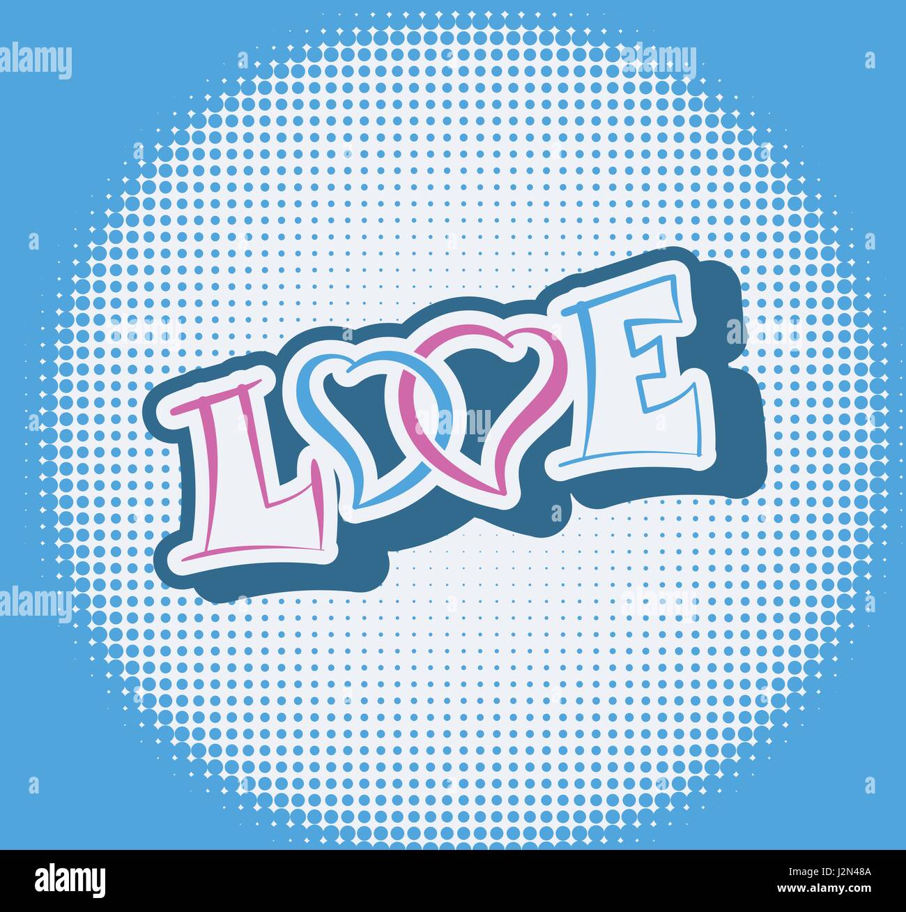 Giorno Vallentines il modello di etichetta. Amore parola con due cuori simbolo. Sentimenti romantici rosa blu vettore illustrazione dello sfondo. Illustrazione Vettoriale