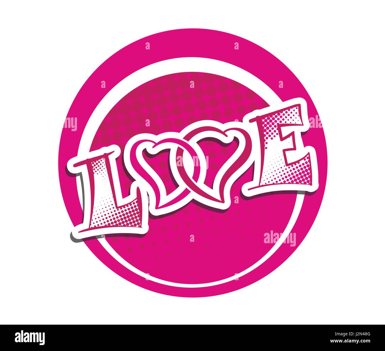 La parola amore con due cuori incrociati coppia in amore simbolo. Romantica sentimenti red illustrazione vettoriale. Giorno Vallentines il modello di etichetta. Illustrazione Vettoriale