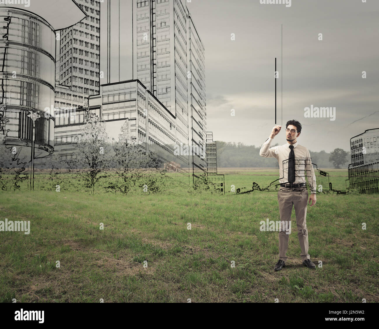 Architetto la progettazione di città al di fuori Foto Stock
