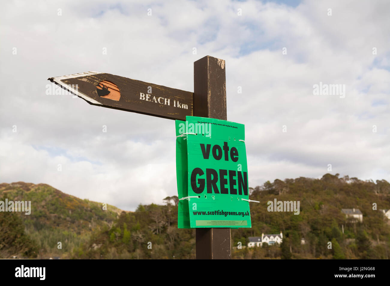 Voto elettorale verde segno - Highlands e le isole della Scozia Foto Stock