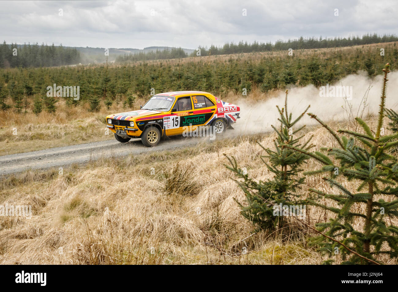 Wark, Regno Unito - 29 Aprile 2017: Rally Car prendendo parte alla Pirelli International Rally 2017 (Sezione Storica). Autista Barry Jordan e Co-Driver James Gratton-Smith in un Hillman Avenger BRM. Credito: ColobusYeti/Alamy Live News. Foto Stock