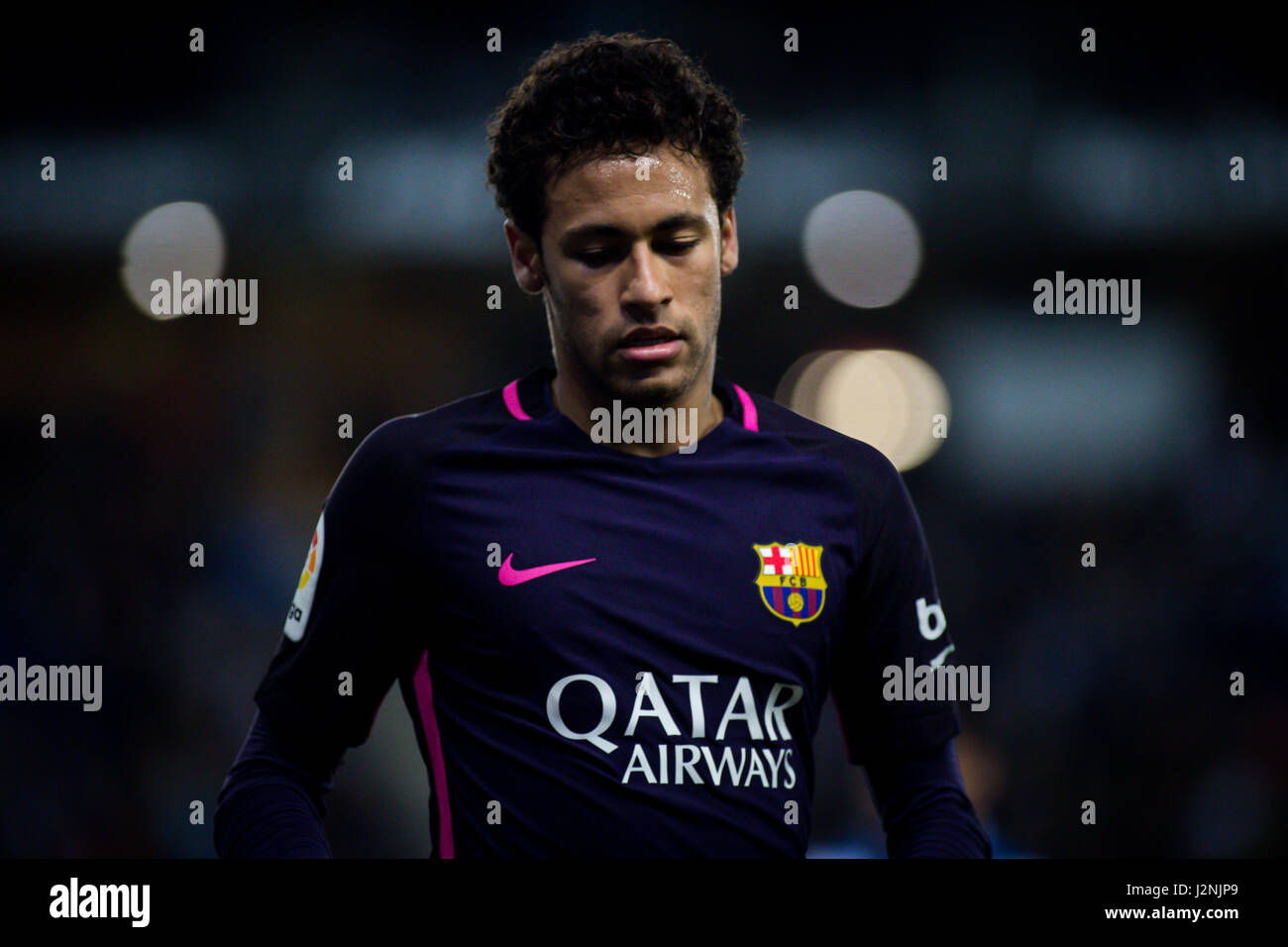 Barcellona, Spagna. 29 apr, 2017. Barcellona, Spagna. Aprile 29th, 2017 - Neymar Jr durante La Liga Santander giornata 35 gioco tra Espanyol e FC Barcellona. RCDE Stadium. Foto di EALO | PHOTO MEDIA EXPRESS Credit: VWPics/Alamy Live News Foto Stock