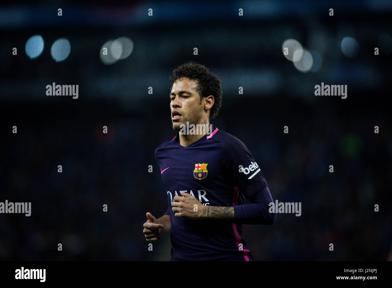 Barcellona, Spagna. 29 apr, 2017. Barcellona, Spagna. Aprile 29th, 2017 - Neymar Jr durante La Liga Santander giornata 35 gioco tra Espanyol e FC Barcellona. RCDE Stadium. Foto di EALO | PHOTO MEDIA EXPRESS Credit: VWPics/Alamy Live News Foto Stock