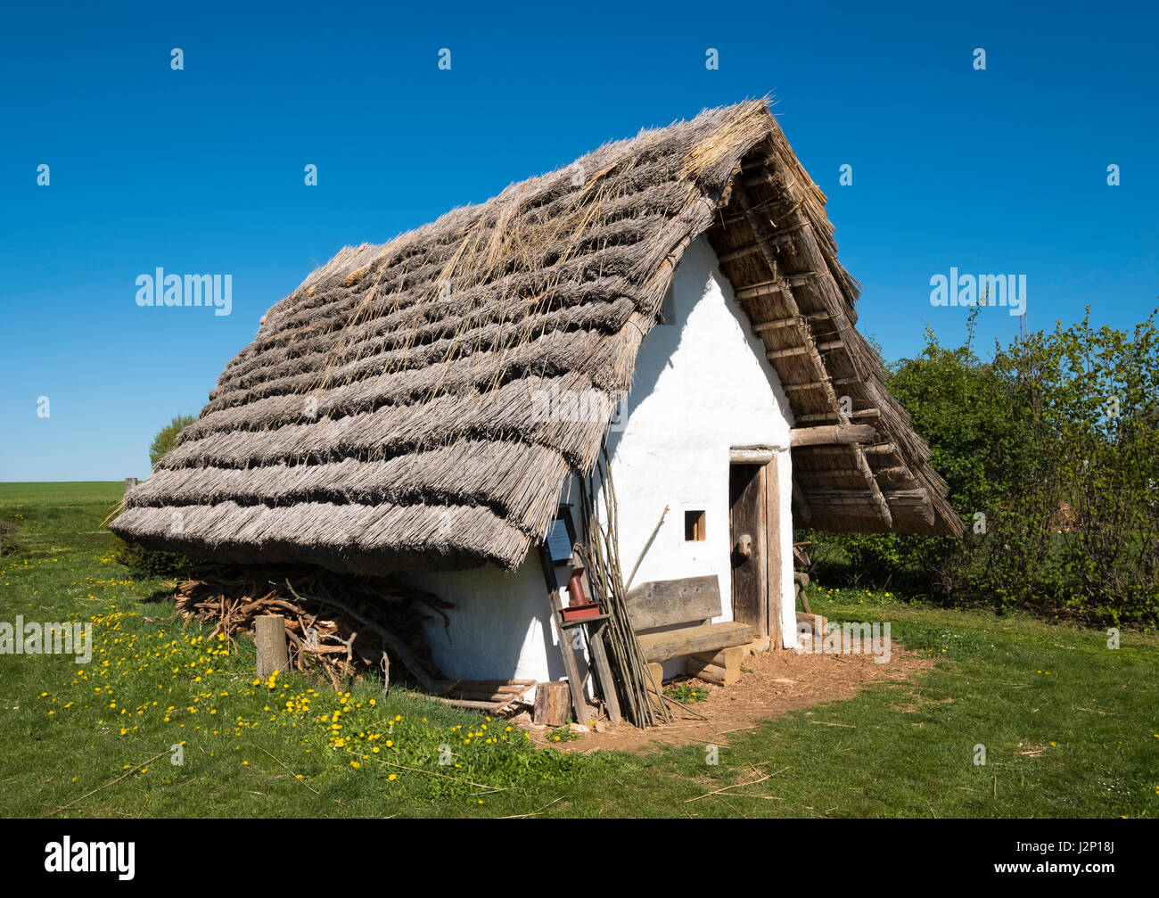 Casa celtica, villaggio storico Landersdorf vicino a Thalmässing, Altmuehltal riserva naturale, Media Franconia, Franconia Foto Stock