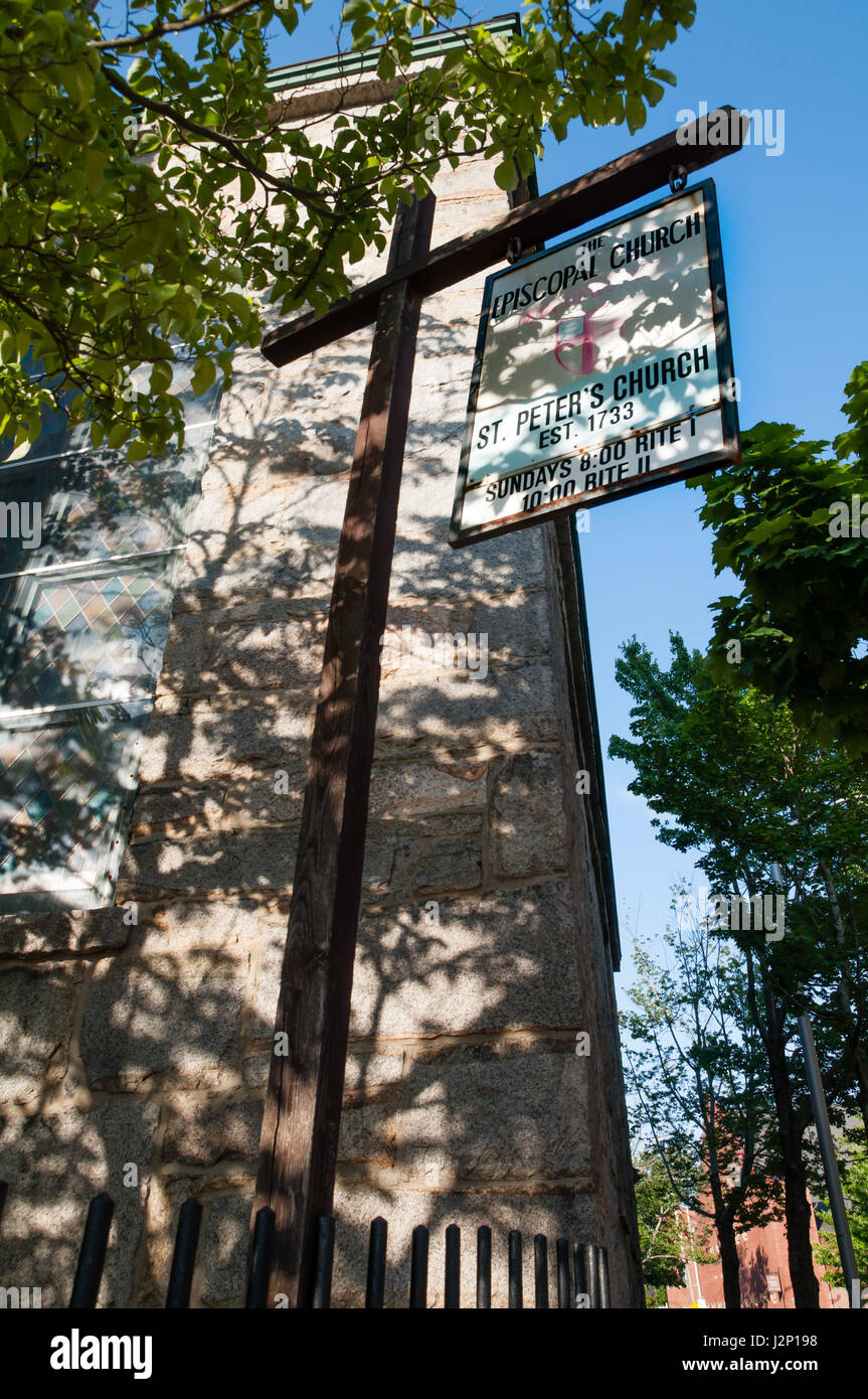 Segno presso la chiesa di San Pietro in Salem, Massachusetts. Foto Stock