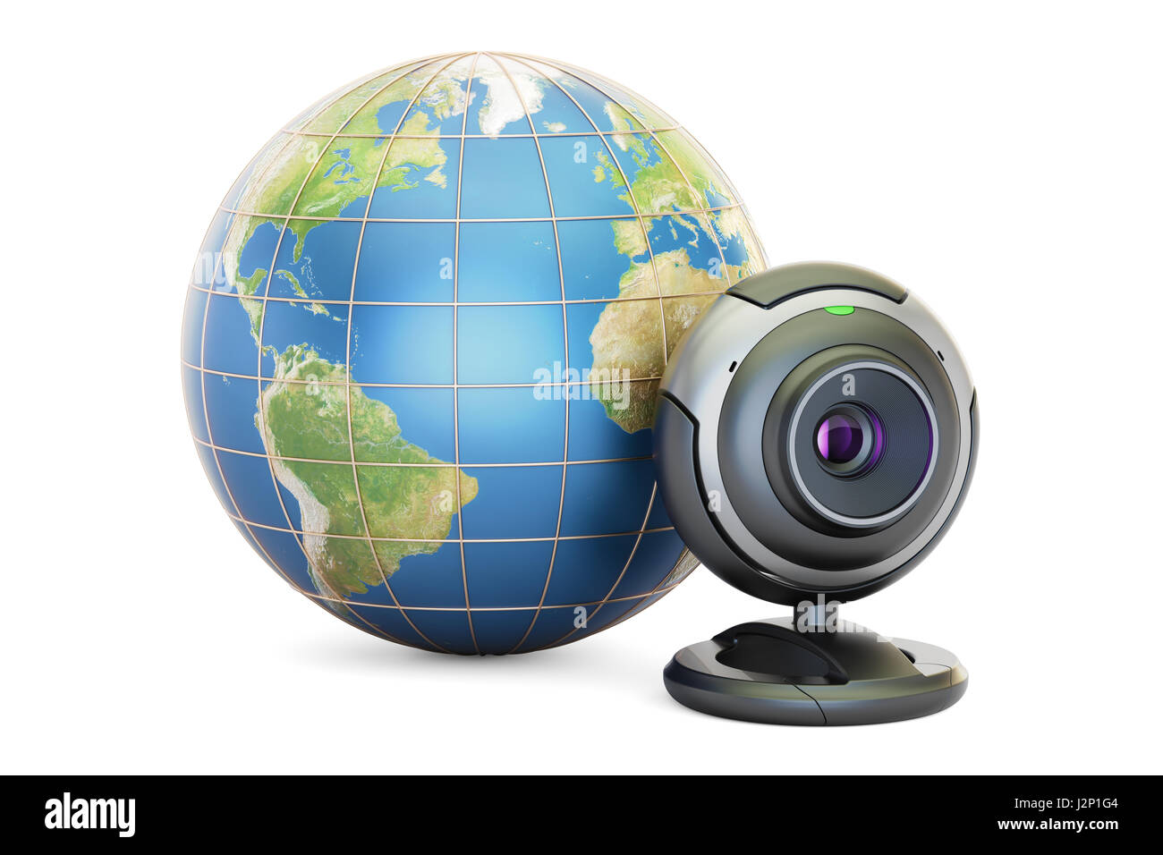Comunicazione Internet concetto, globo terrestre con webcam. Il rendering 3D Foto Stock