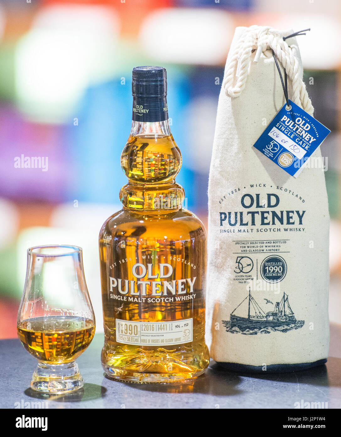 Old Pulteney, Glasgow Airport, World of Whiskies Foto Stock