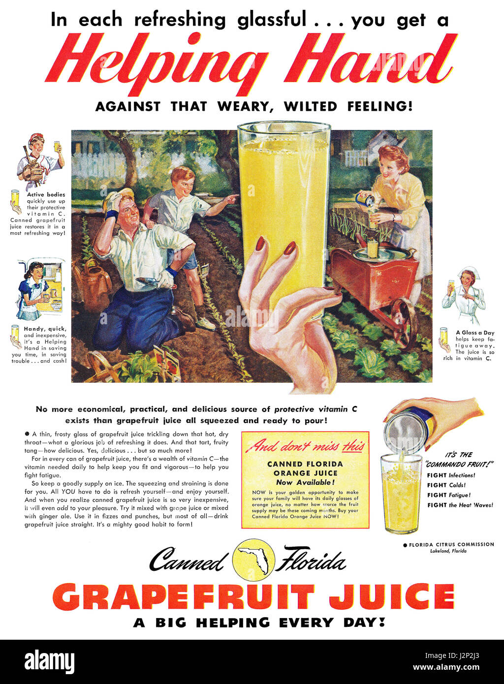 1945 pubblicità negli Stati Uniti per le conserve di Florida Succhi di pompelmo o di pomelo Foto Stock
