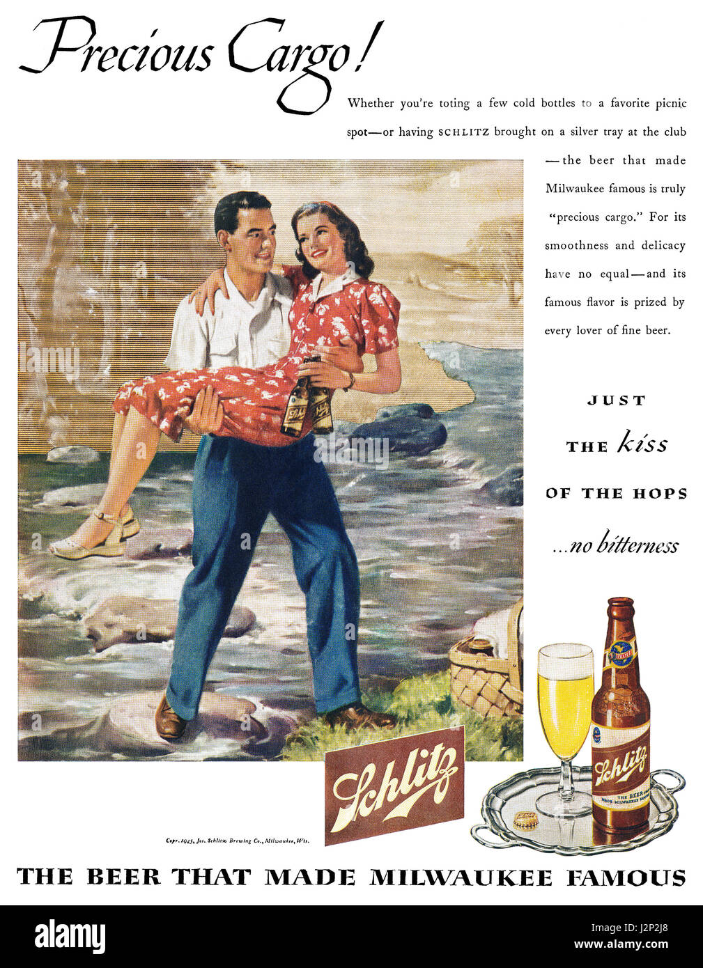 1945 U.S. la pubblicità per la birra Schlitz. Foto Stock