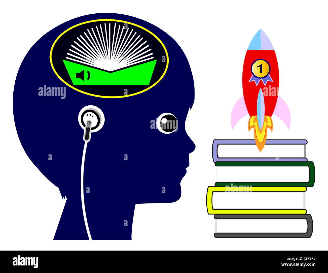 Ascolto di libri audio per incrementare le prestazioni accademiche Foto Stock