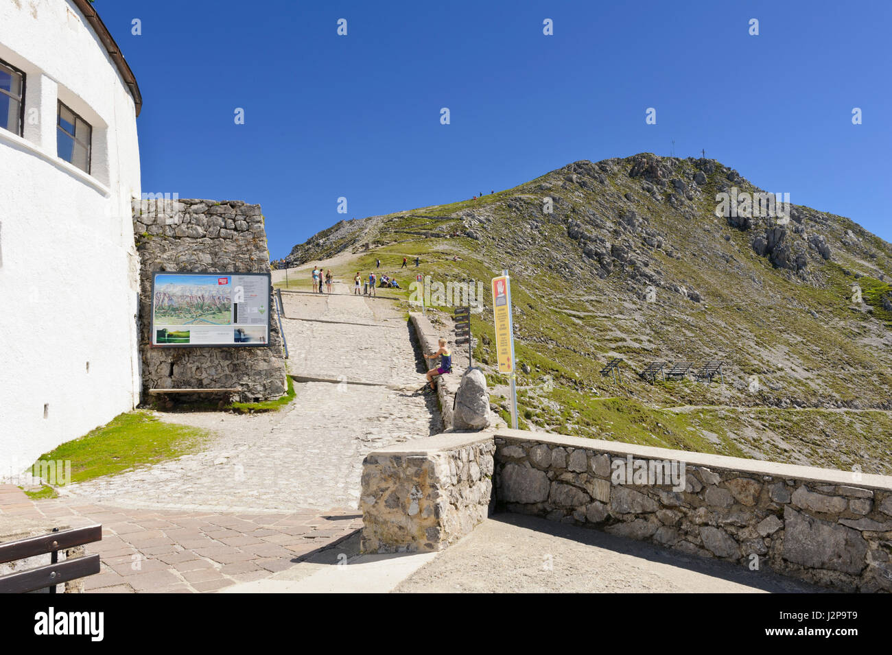 Una vista panoramica della Hefelekar mountain top dal Hefelekar Stazione della Funivia Tirolo, Austria Foto Stock