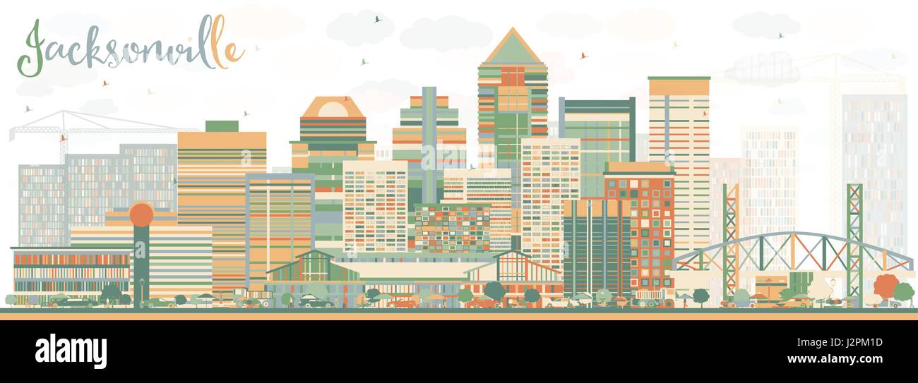Abstract jacksonville skyline con edifici di colore. illustrazione vettoriale. viaggi di affari e di turismo con il concetto di architettura moderna. Illustrazione Vettoriale
