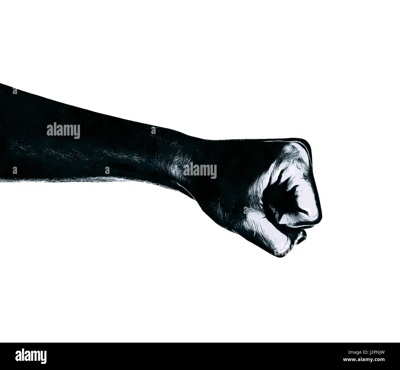 Silhouette di pugno su bianco. libertà concetto. Pugno chiuso Foto Stock