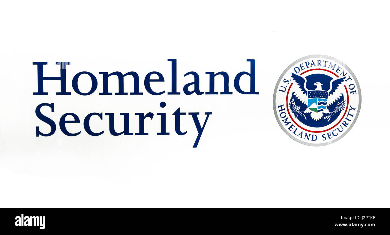 US Department of Homeland Security Seal e didascalia su sfondo bianco. Foto Stock