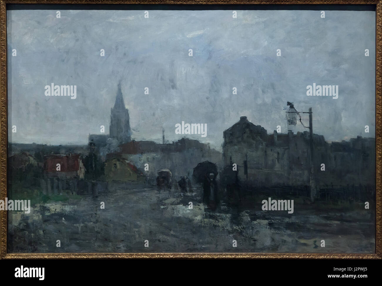 Dipinto 'Ixelles. Piovosa mattinata' dal belga pittore impressionista Guillaume Vogels in mostra al Museo Reale di Belle Arti di Bruxelles, Belgio. Foto Stock