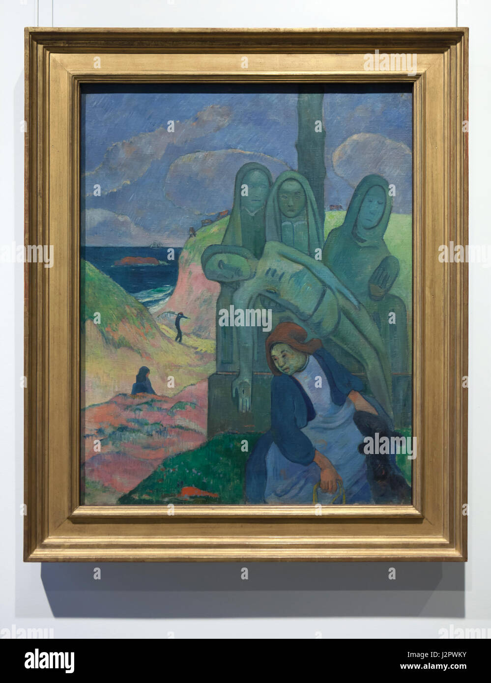 Dipinto 'Calvario Bretone " ("Green Cristo') dal francese post-pittore impressionista Paul Gauguin (1889) sul display al Museo Reale di Belle Arti di Bruxelles, Belgio. Foto Stock