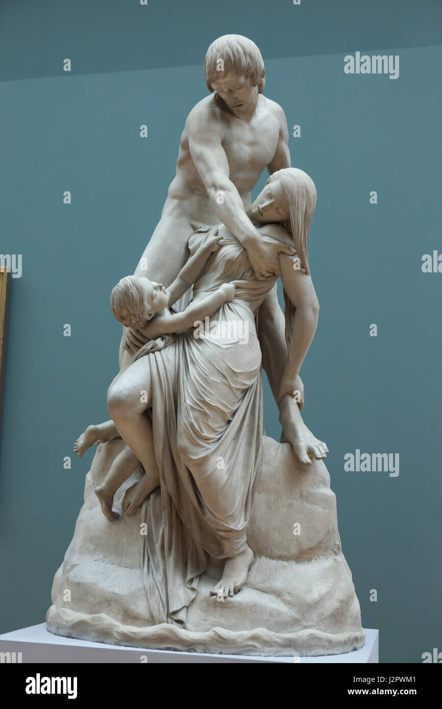 Diluvio. Calco in gesso statua olandese da scultore neoclassico Mathieu Kessels (1832-1835) sul display al Museo Reale di Belle Arti di Bruxelles, Belgio. Foto Stock