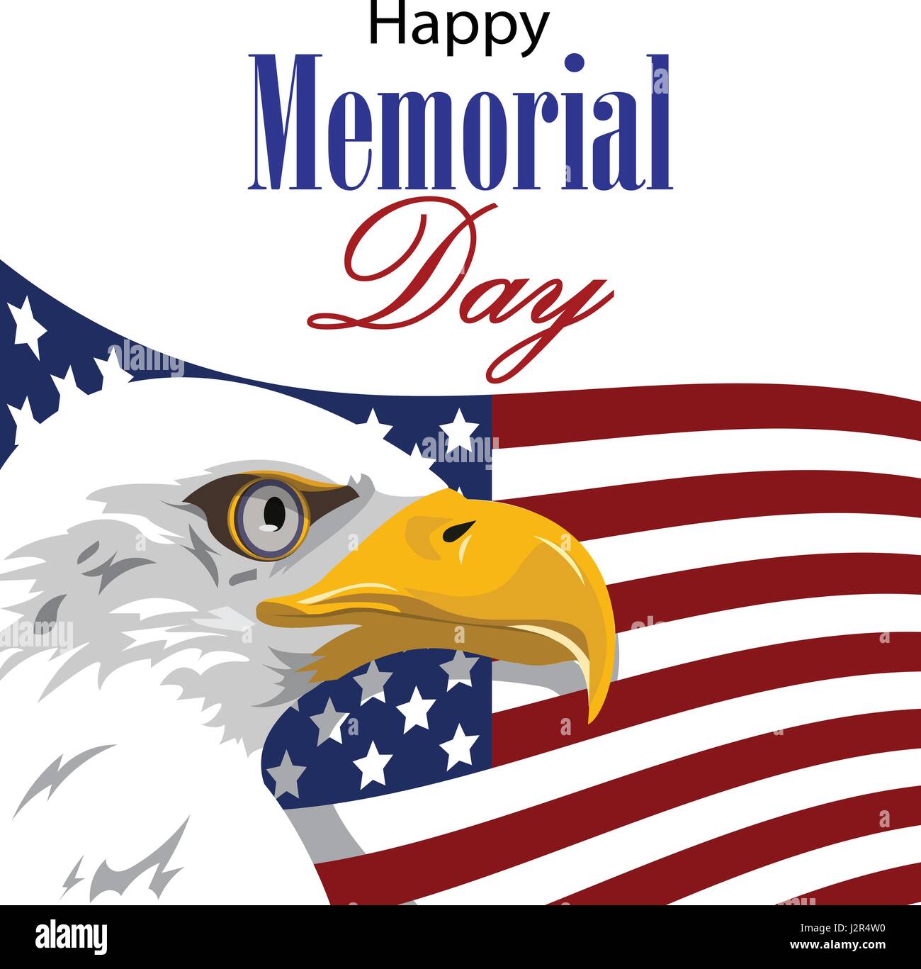 Happy Memorial Day con American Eagle. Isolato su bianco. Illustrazione Vettoriale