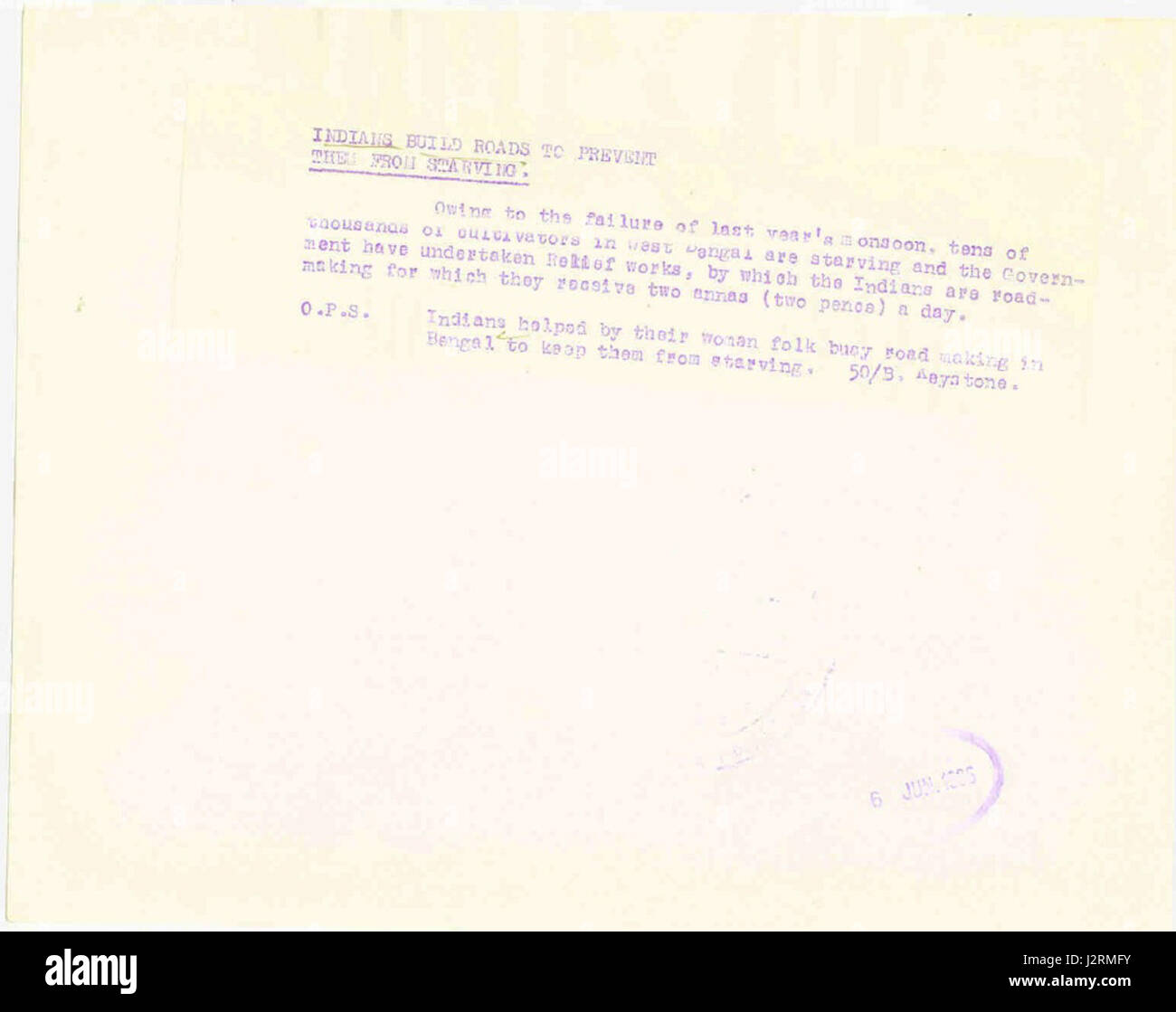Un sollievo di carestia progetto- road workin bengala, 1936, in un ufficio di notizie foto didascalia Foto Stock