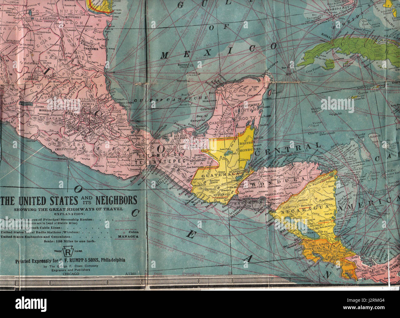1914 mappa di America Centrale Foto Stock