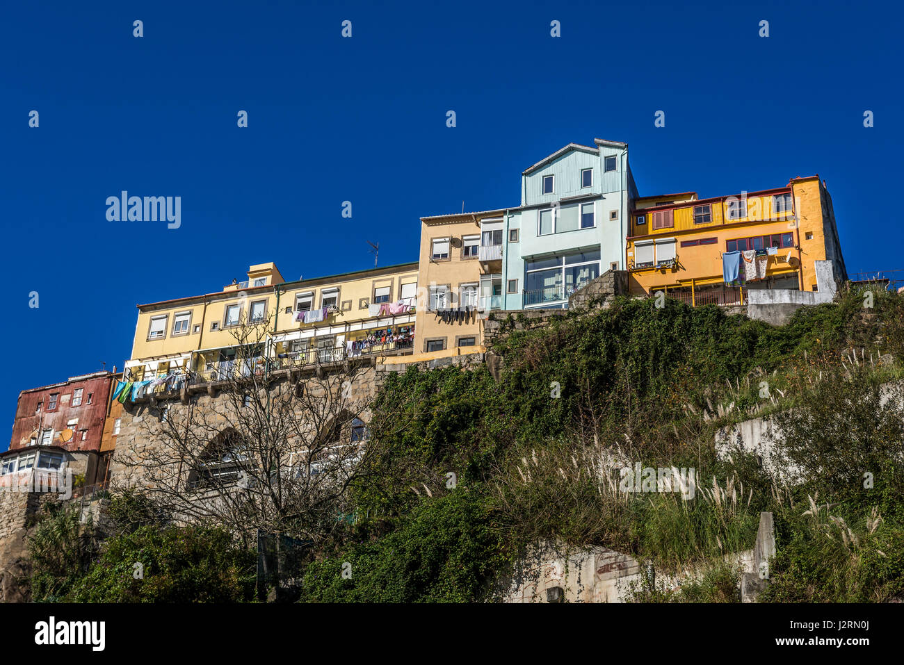 Case di città su Miradouro Street nella città di Porto sulla Penisola Iberica, la seconda più grande città in Portogallo Foto Stock