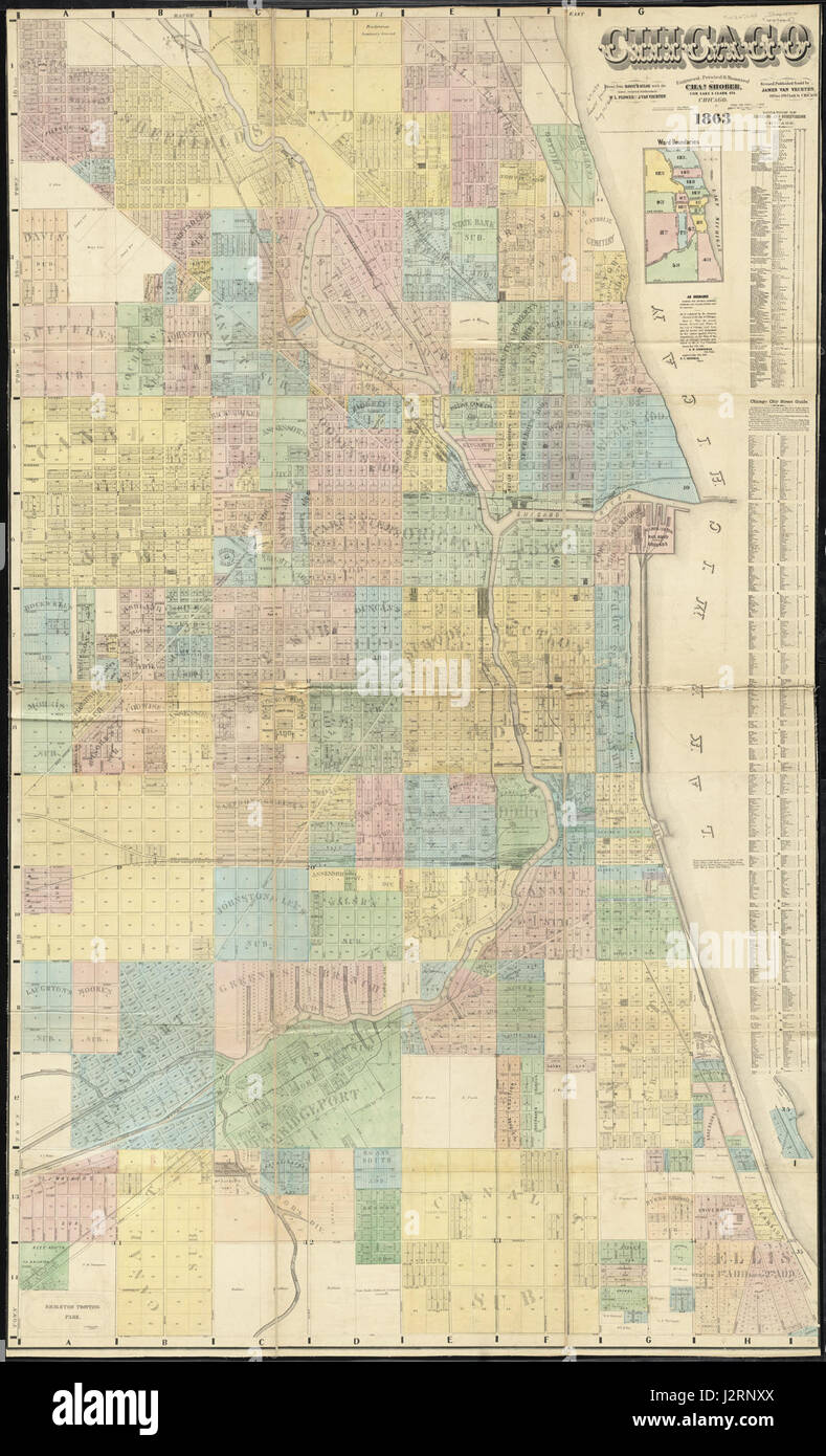 1863 Mappa di Chicago da Van Vechten Foto Stock
