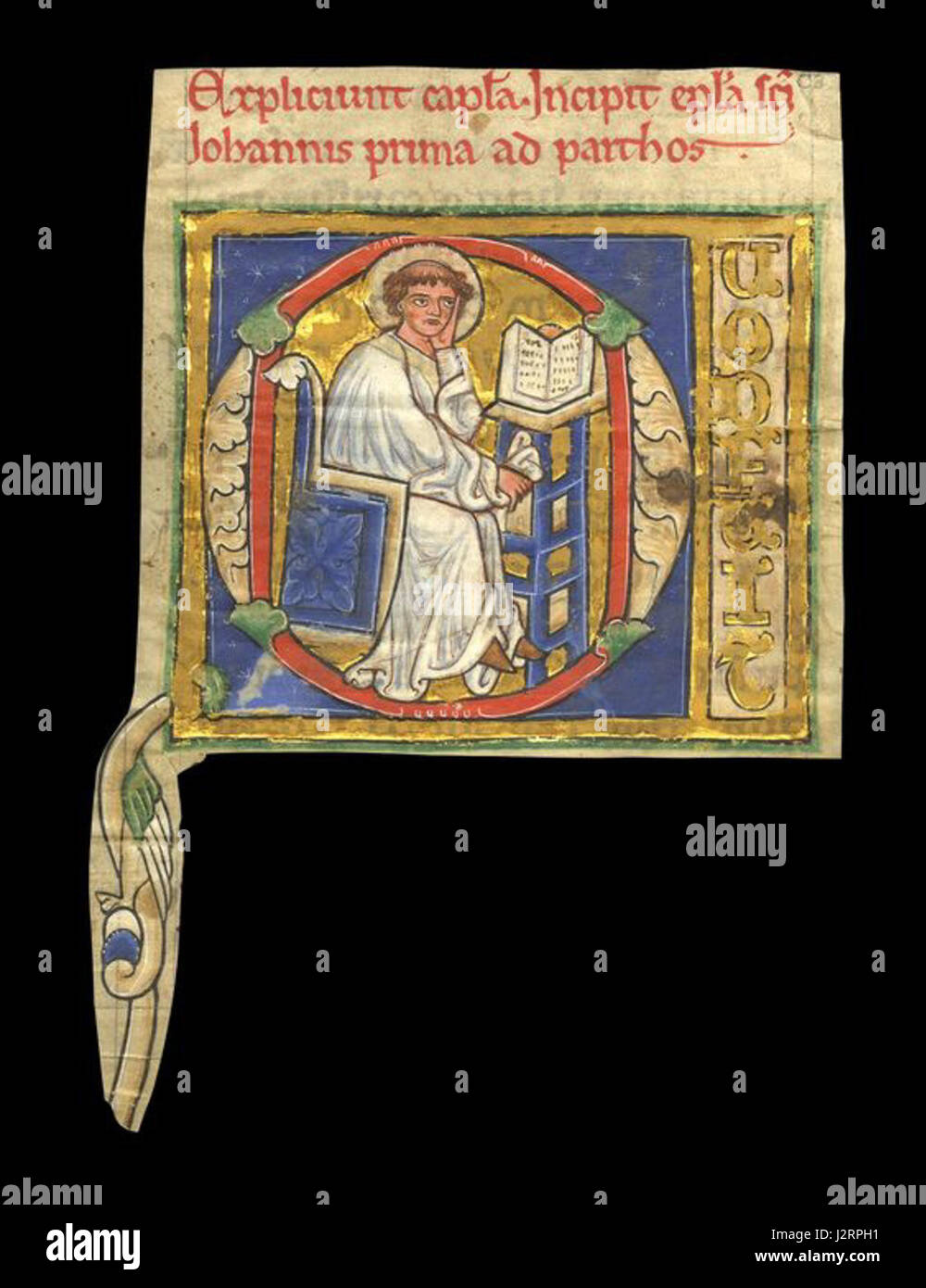 Lettera illuminata con dipinto di Giovanni, XIII secolo Foto Stock